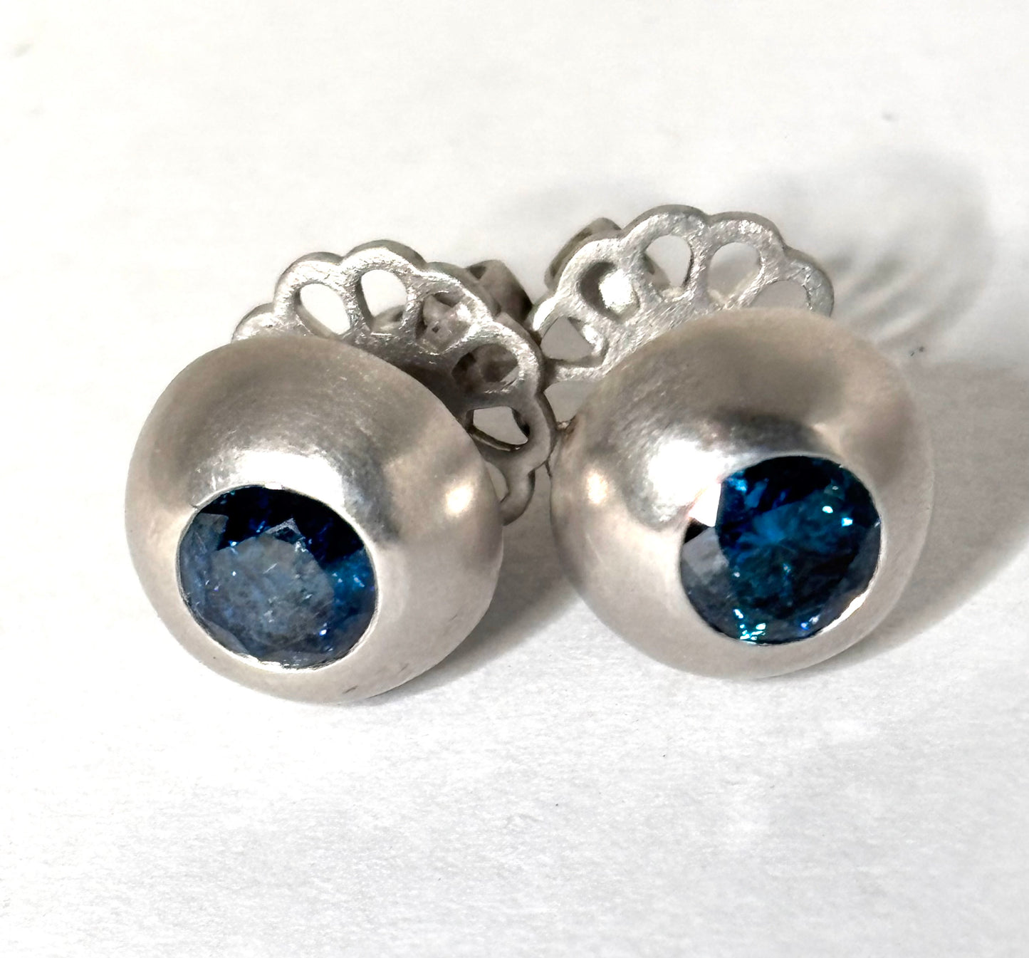 White Gold/Blue Diamond Earrings