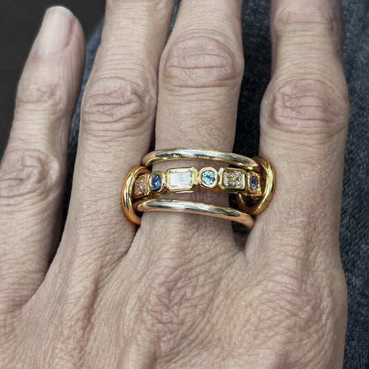 18kt & Sterling Silver Three-Stack Diamond & Sapphire Eternity Ring