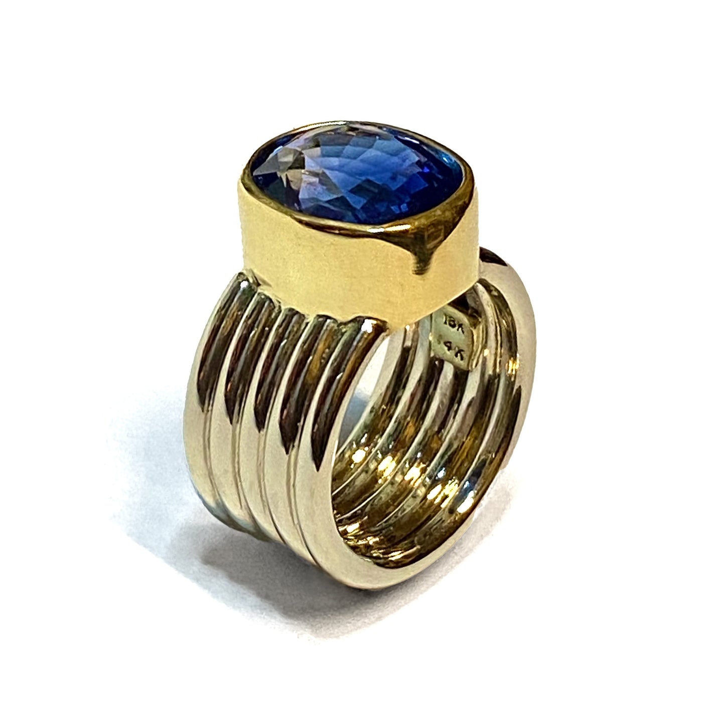 18K Yellow Gold Rose-Cut Blue Sapphire Coil band Ring