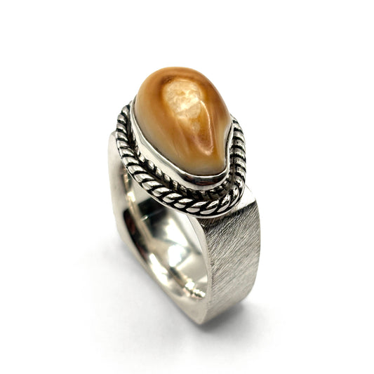 18K White Gold & Sterling Silver Bezel Ring