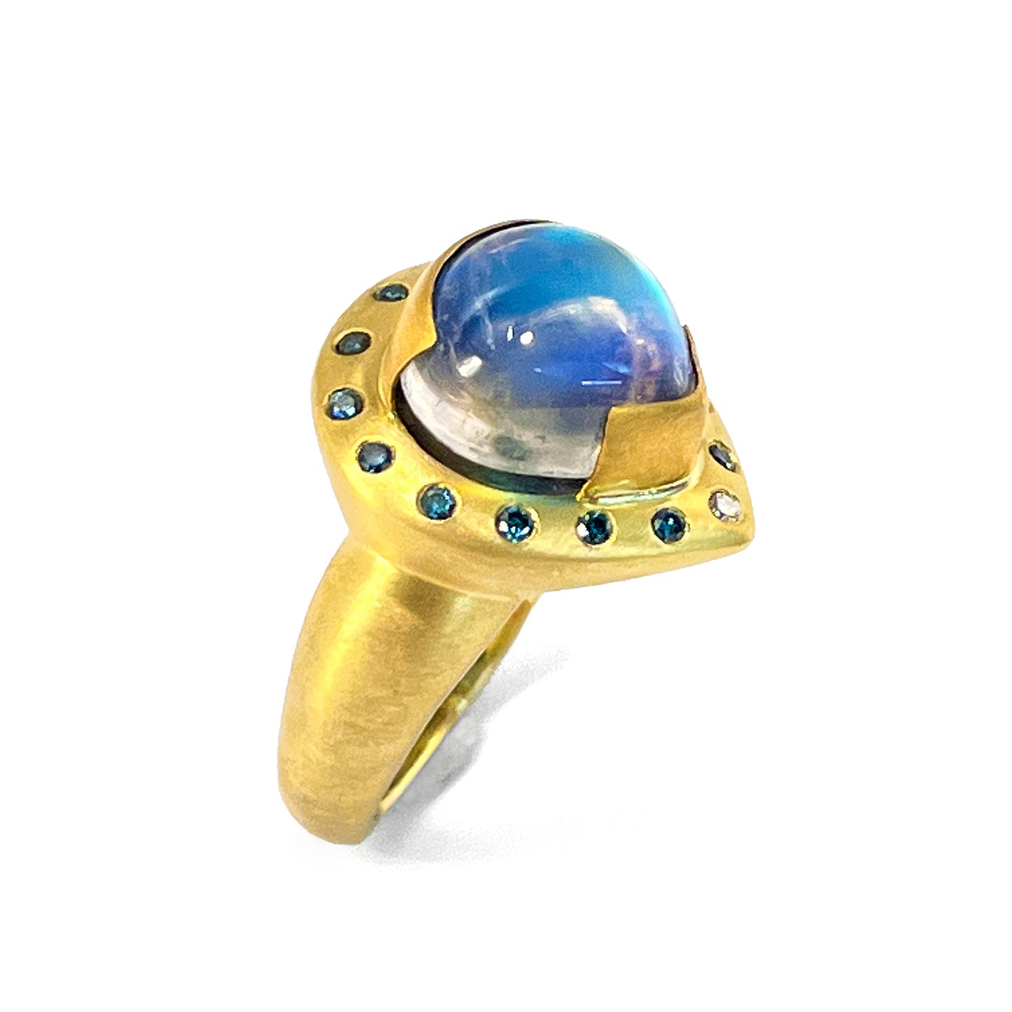22K Yellow Gold Moonstone & Tourmaline Ring