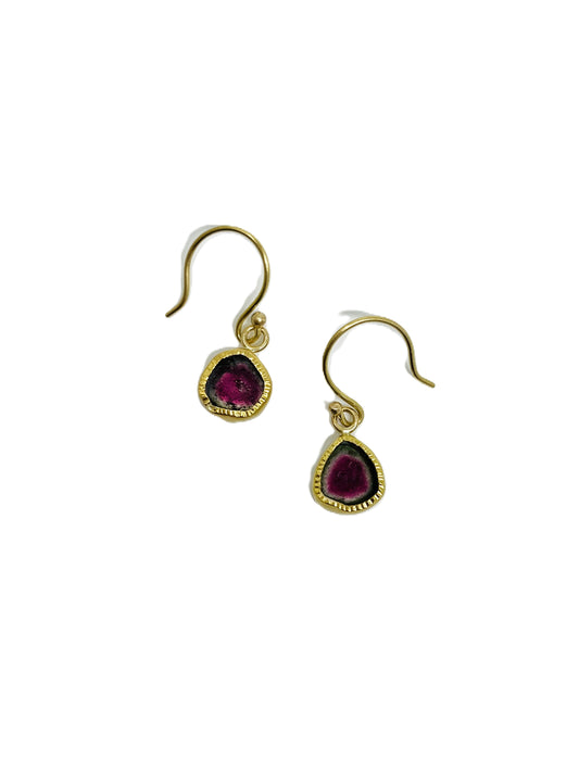 Earrings in 18k Gold/Sterling Silver/Watermelon Tourmaline