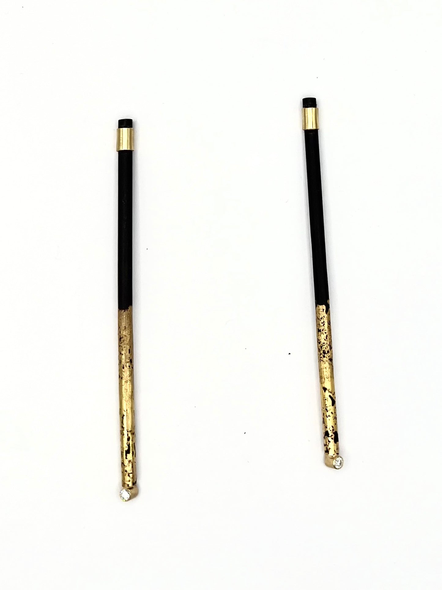 22k Gold and Iron with Diamonds Long Stick Earrings
