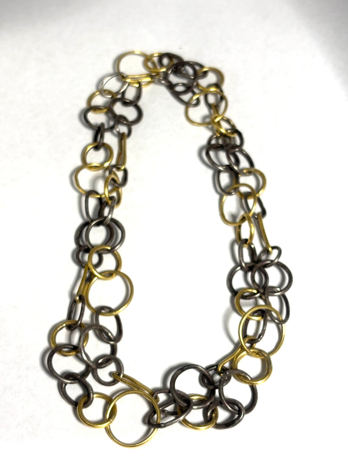 22kt Gold Circles and Oval Link Long Chain Necklace