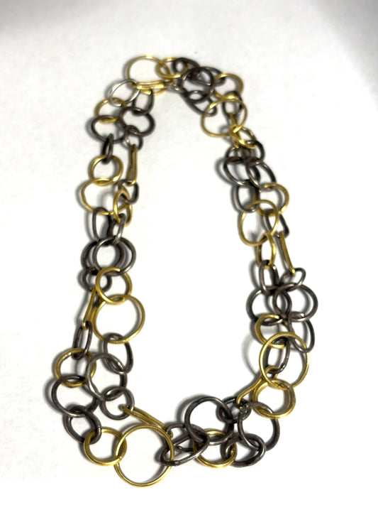 22kt Gold Circles and Oval Link Long Chain Necklace