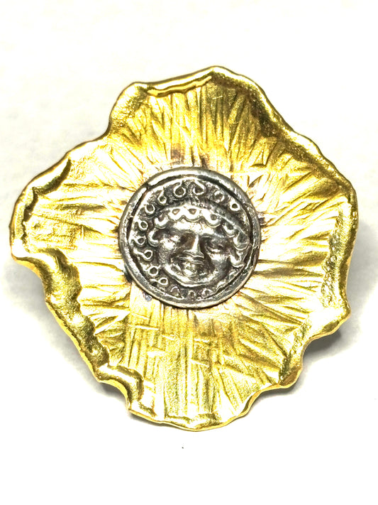 22kt Gold and Sterling Silver Face Ring