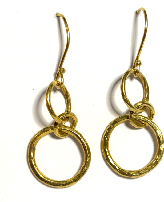 22kt Gold Triple Circle Dangle Earrings 10.188g