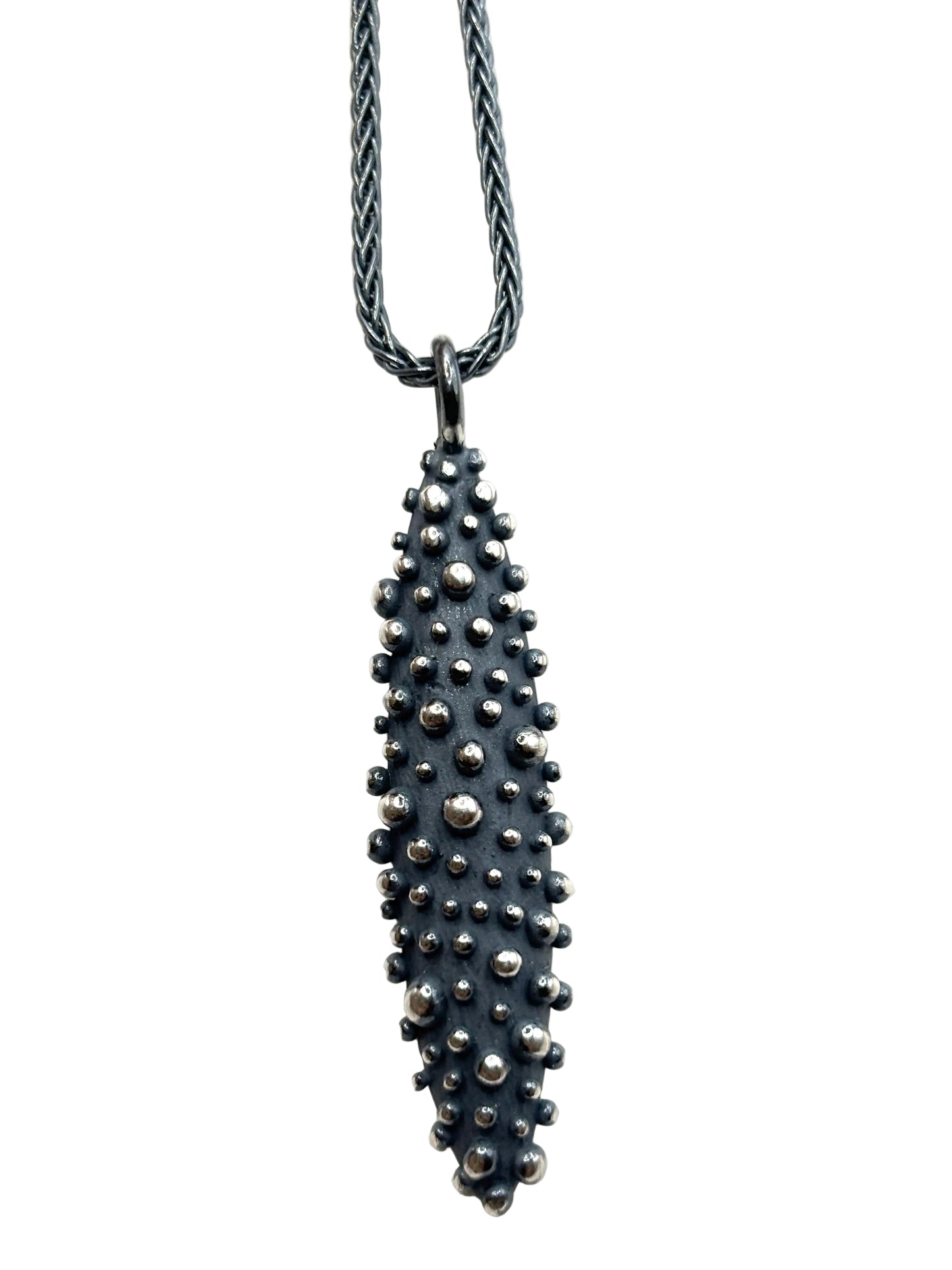 Necklace With Bumpy Slug Style Pendant In Oxidized Sterling Silver, DK26-2604
