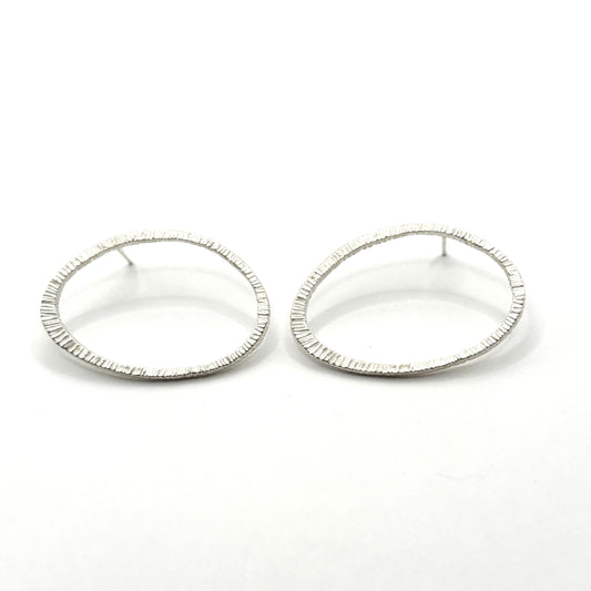 Sterling Silver Textured Hoop Earrings DK26-2623