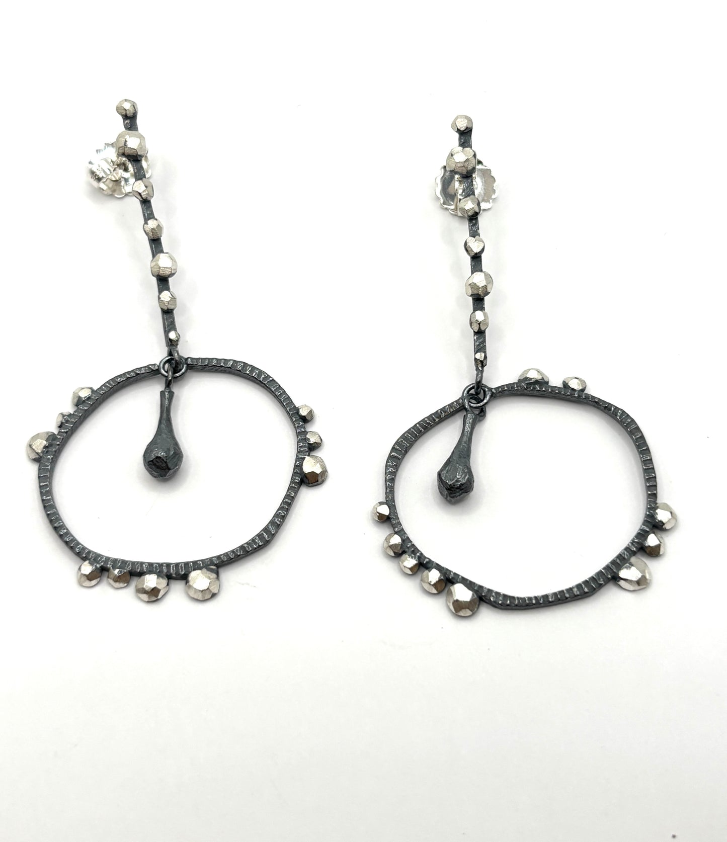 Oxidized Sterling Silver Bumpy Circles Drop Earrings DK26-2624