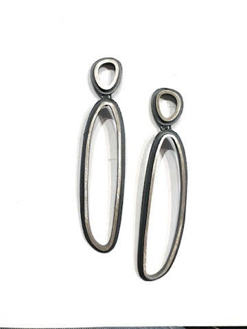 Oxidized Sterling Silver Elongated Loop Earrings