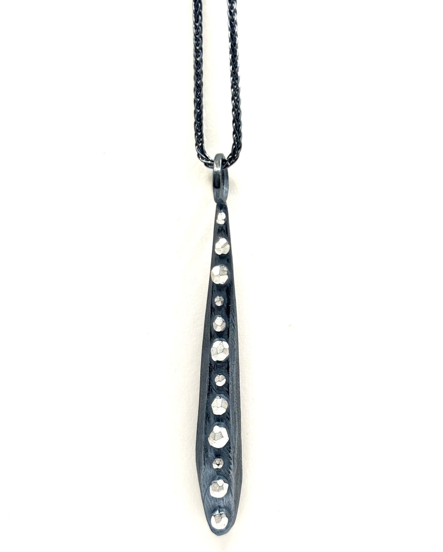 Bumpy Thin Pendant Necklace in Oxidized Sterling Silver, DK26-2603