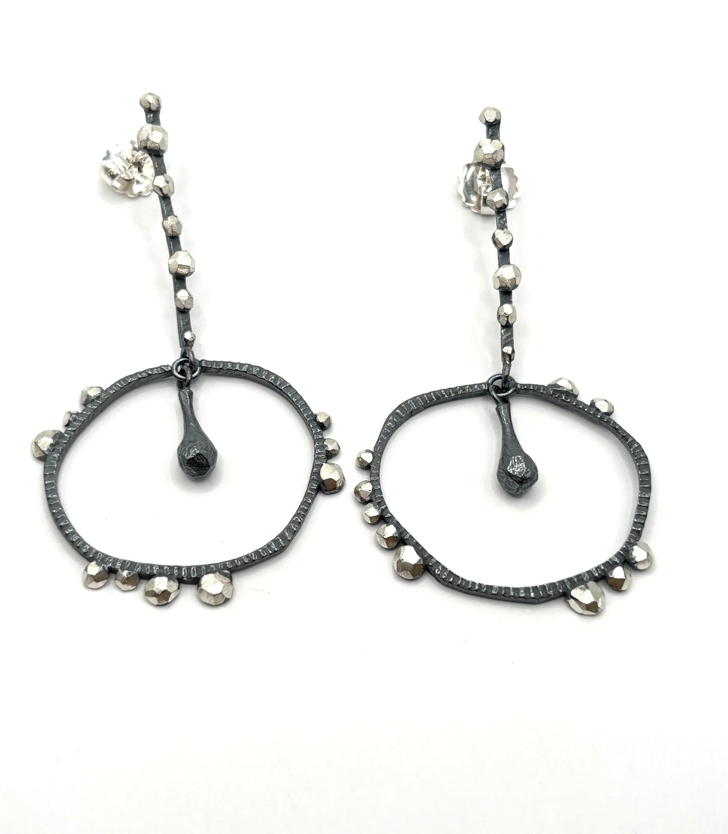 Oxidized Sterling Silver Bumpy Circles Drop Earrings DK26-2624