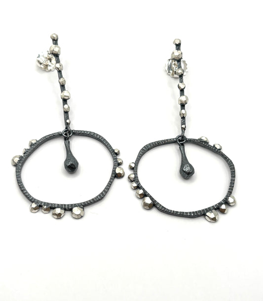 Oxidized Sterling Silver Bumpy Circles Drop Earrings DK26-2624