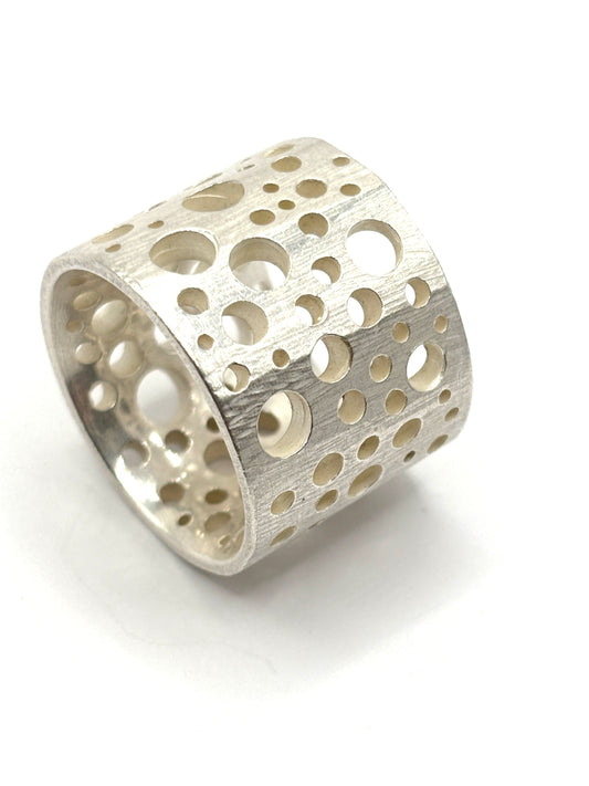 Flat Ring With Scattered Holes Design Cast In Sterling Silver, Size 8  DK26-2607