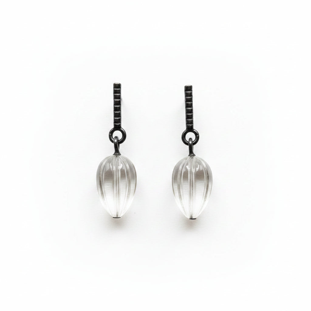 Oxidized Sterling Silver Pair of Faceted Teardrop Earrings DK26-2626
