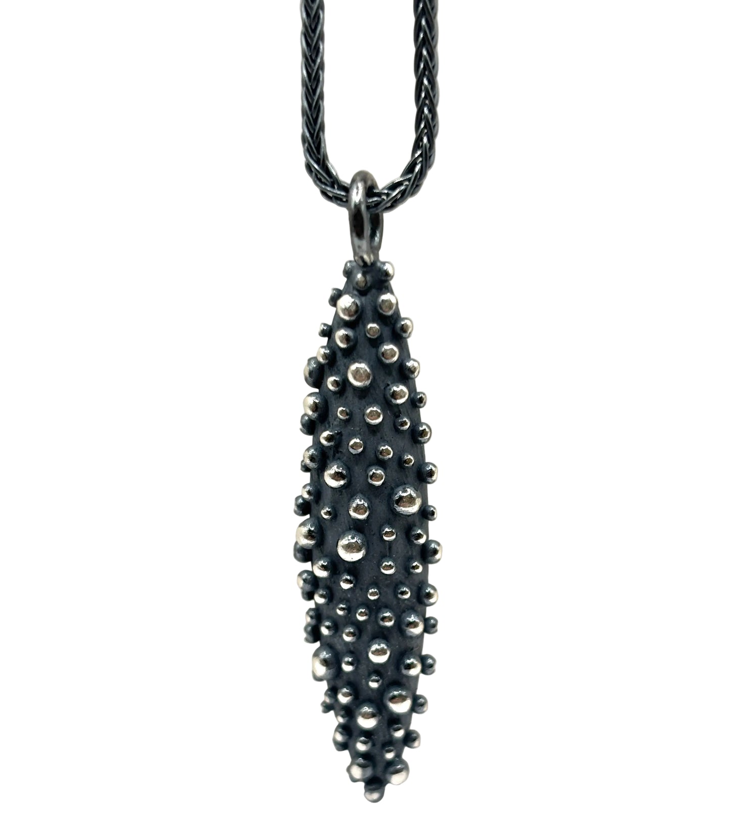Necklace With Bumpy Slug Style Pendant In Oxidized Sterling Silver, DK26-2604