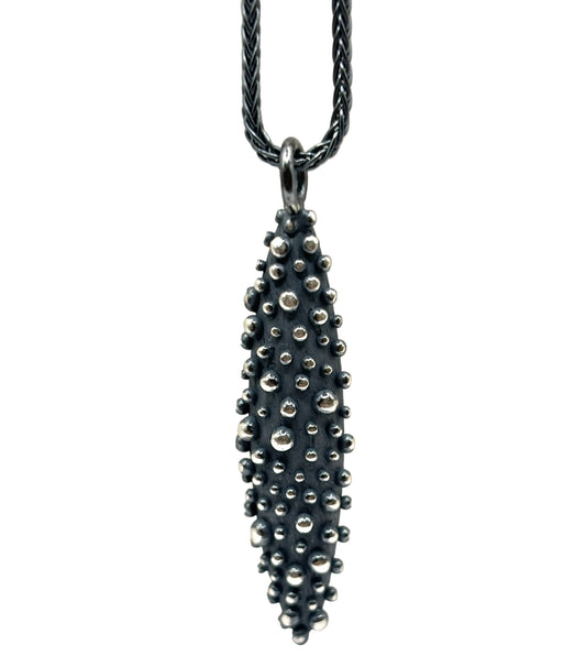 Necklace With Bumpy Slug Style Pendant In Oxidized Sterling Silver, DK26-2604