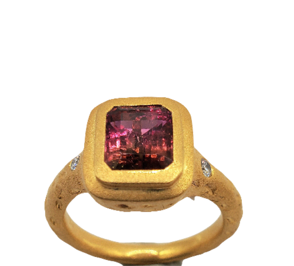 Yellow Gold Watermelon Tourmaline Ring