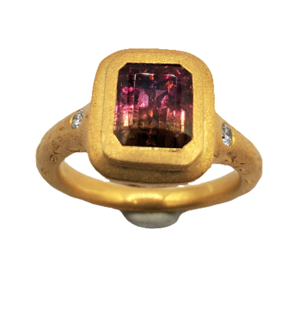 Yellow Gold Watermelon Tourmaline Ring