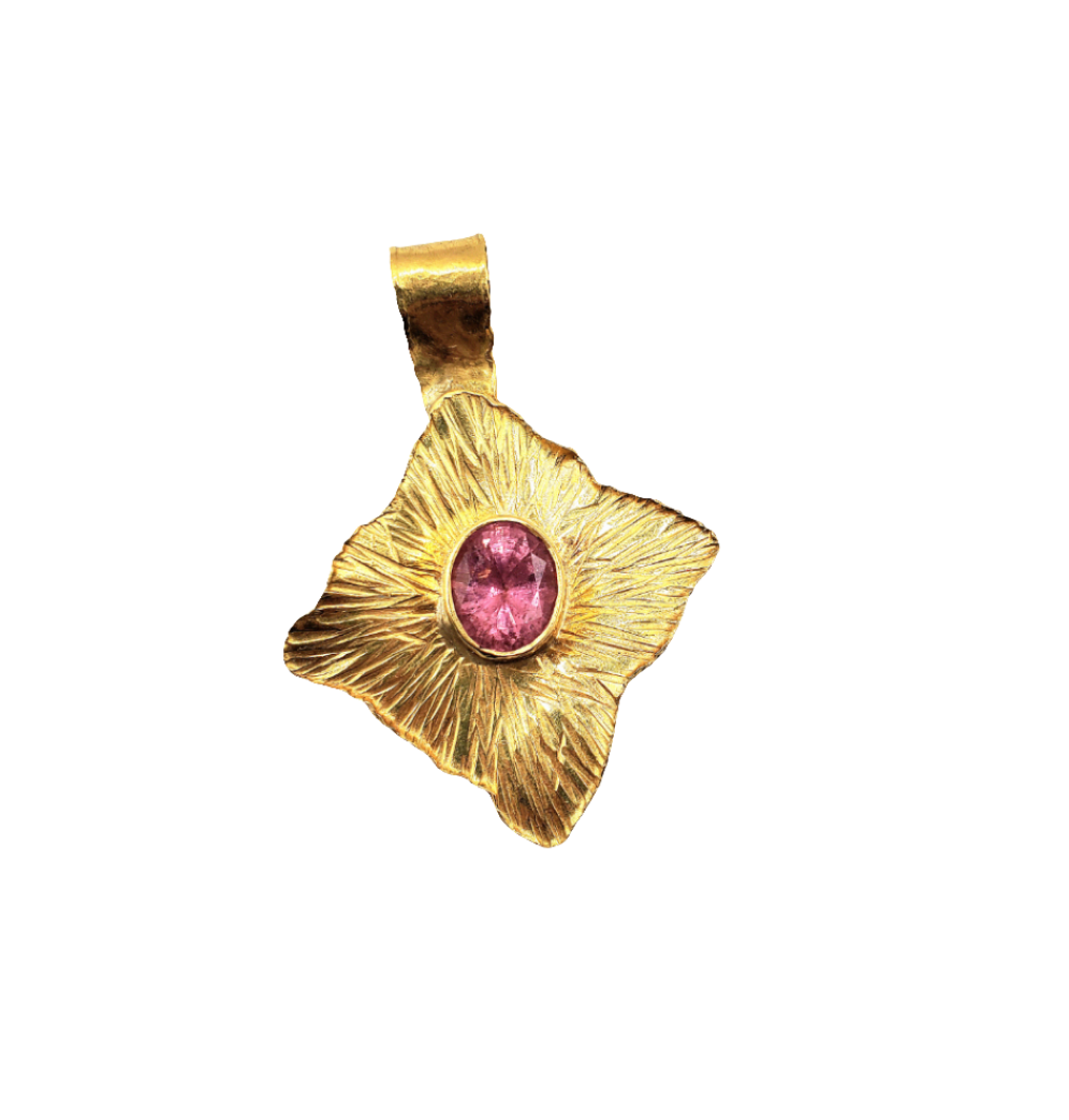 Pink Tourmaline Pendant in 22k Gold