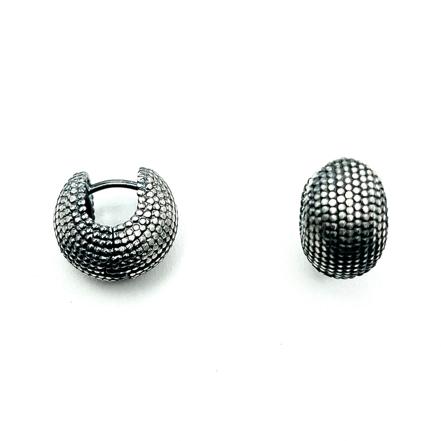 Oxidized SS Dotted Huggie Hoop Earrings, CO230240, Doris Leidt