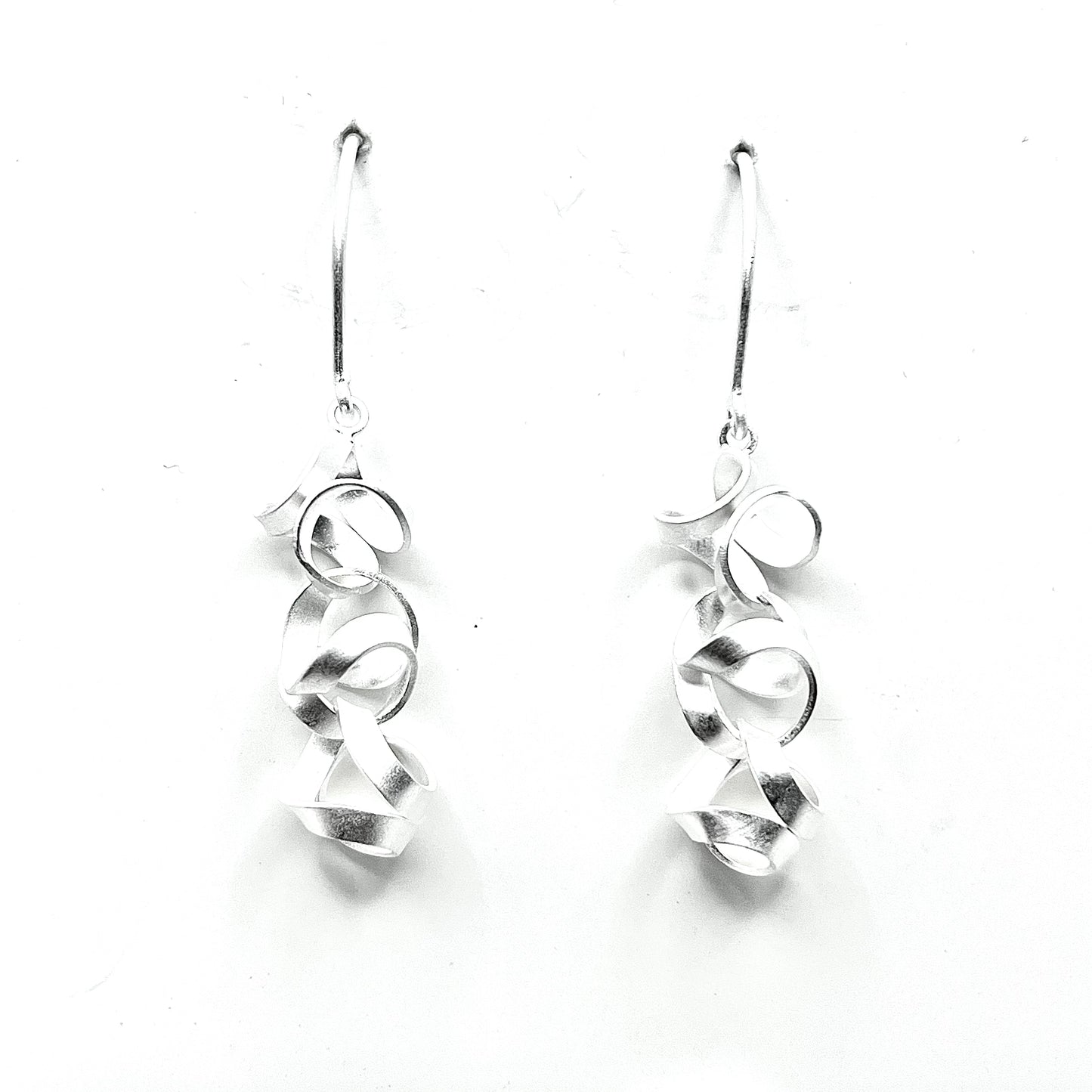 Sterling Silver Matte Finish Corkscrew Earrings, E1665, Doris Leidt