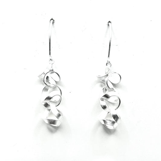 Sterling Silver Matte Finish Corkscrew Earrings, E1665, Doris Leidt