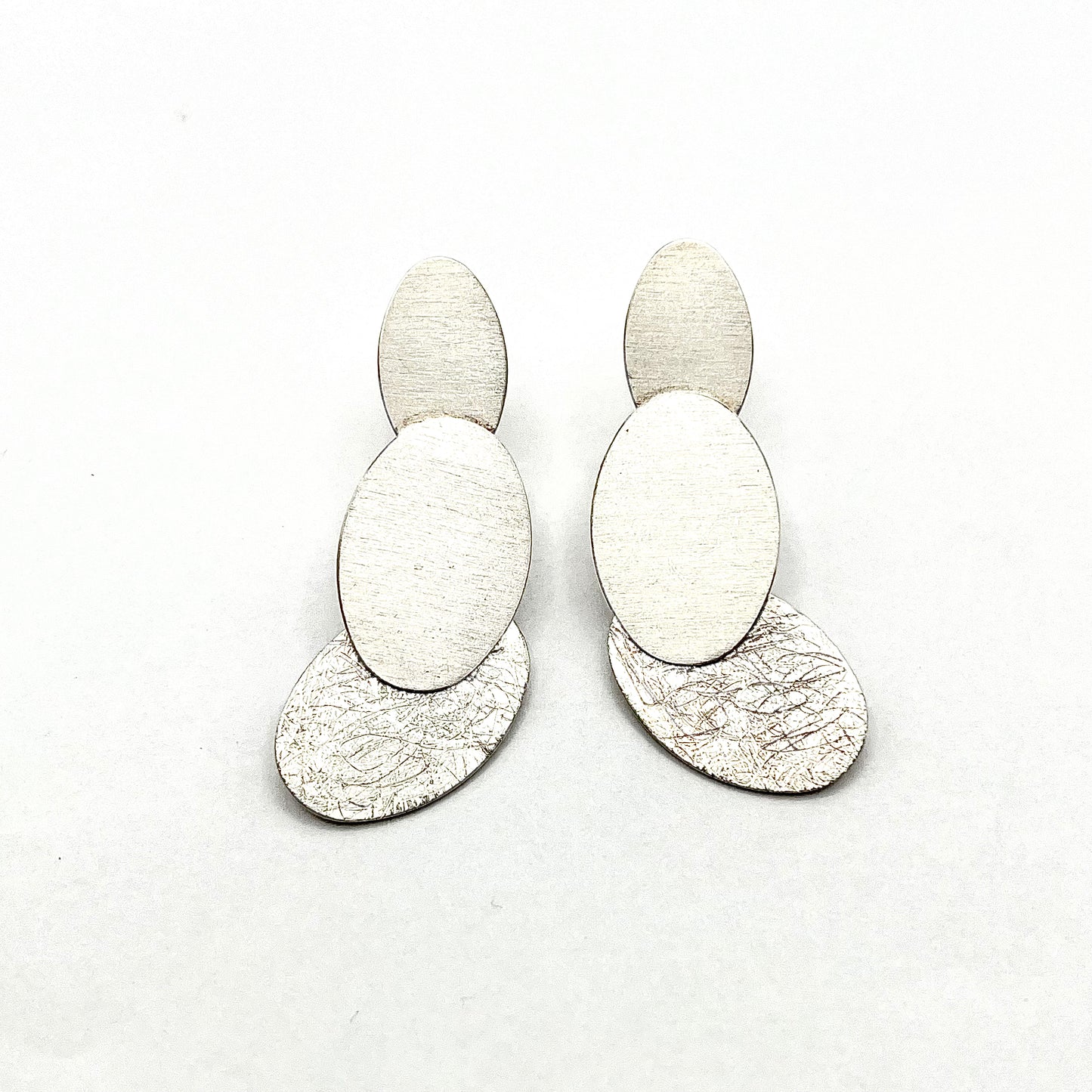 Three Oval Shapes Sterling Silver Earrings, Doris Leidt