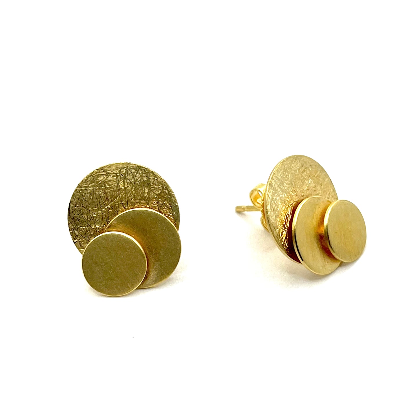 24K Vermeil Three Discs Stud Earrings, OSV1463, Doris Leidt