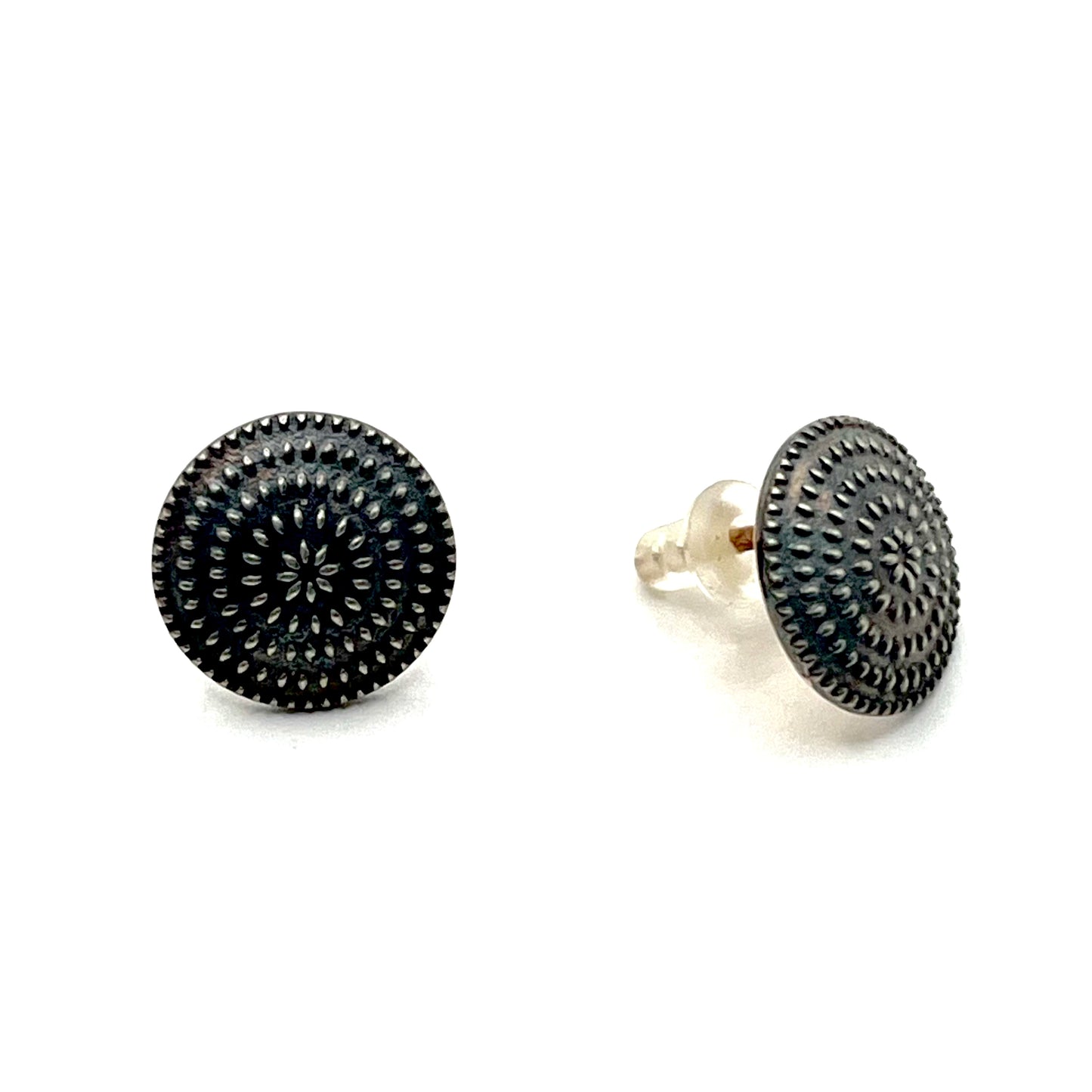Oxidized Sterling Silver Dot Disc Stud Earrings, OS232240, Doris Leidt