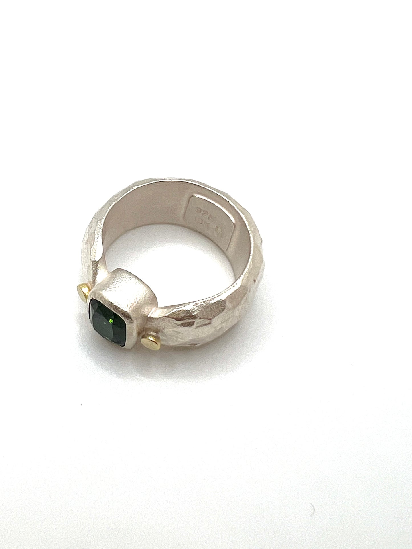 Bowtie Ring, Sterling Silver,18kt Gold, Green Tourmaline.