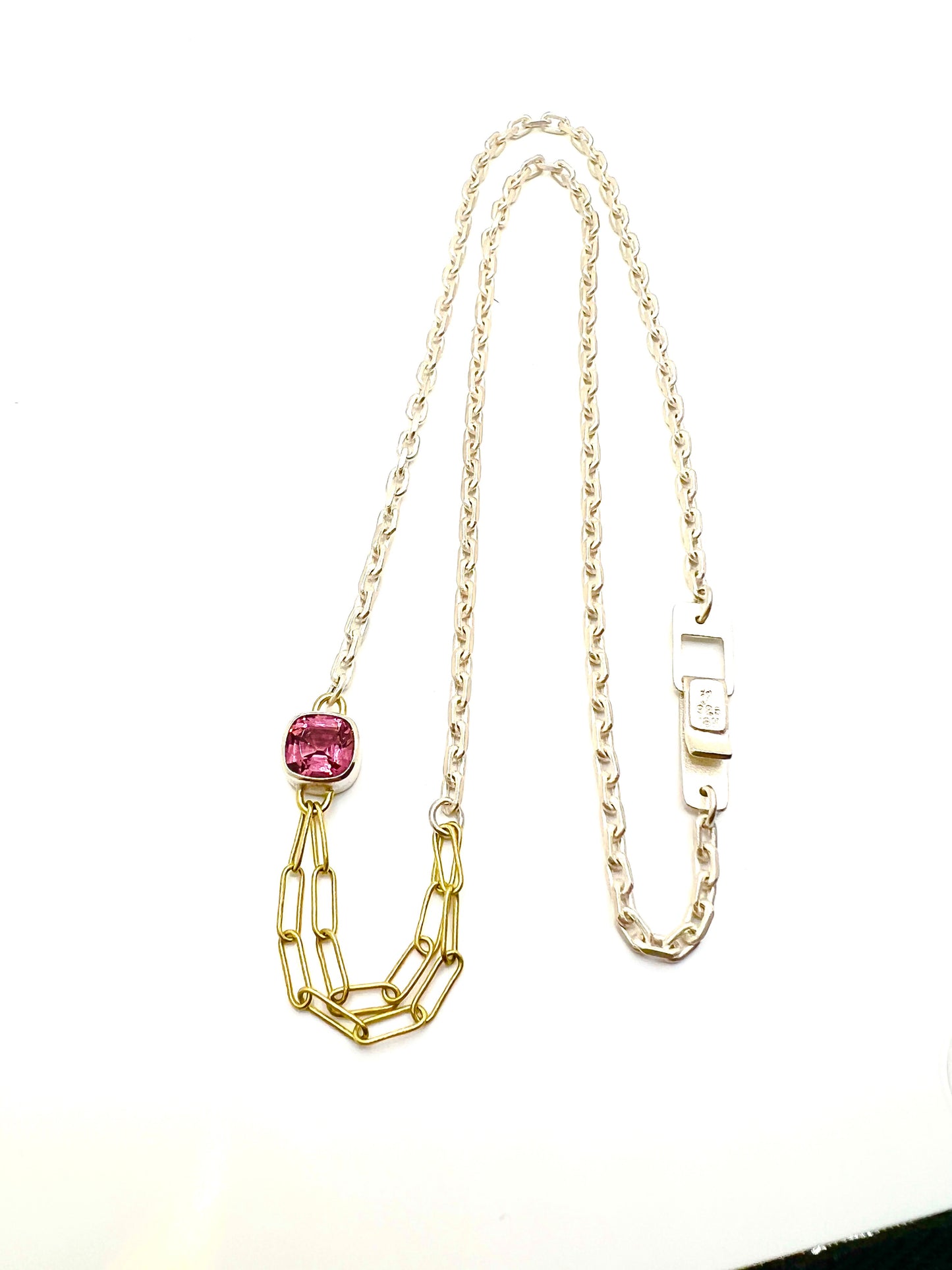 Pink Punctuation Necklace ,Sterling Silver, 18kt Gold, Apatite