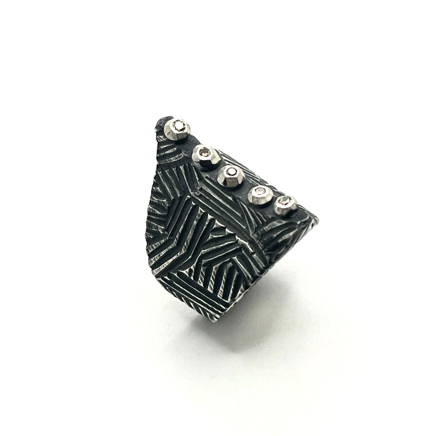 Oxidized Sterling Silver Corset Patchwork Ring- Size 7, DK2511, Dahlia Kanner