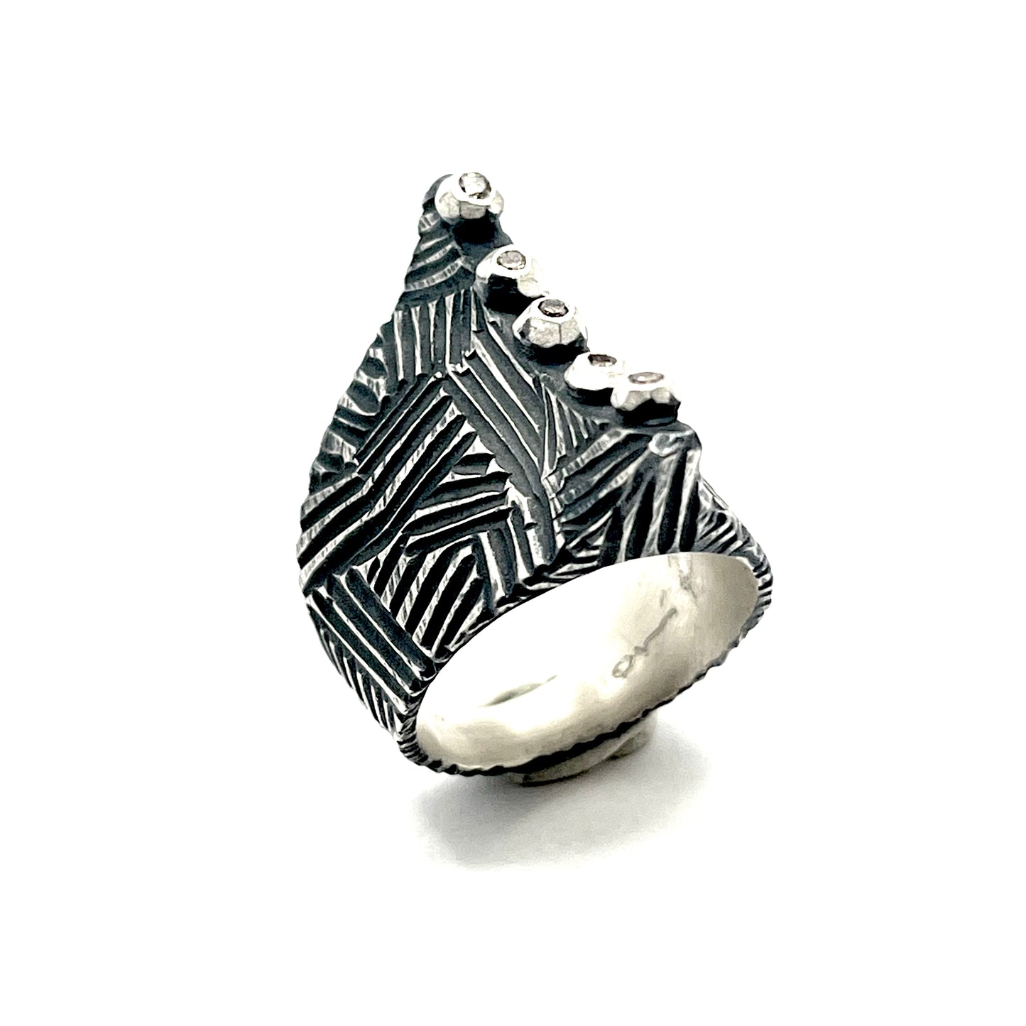Oxidized Sterling Silver Corset Patchwork Ring- Size 7, DK2511, Dahlia Kanner