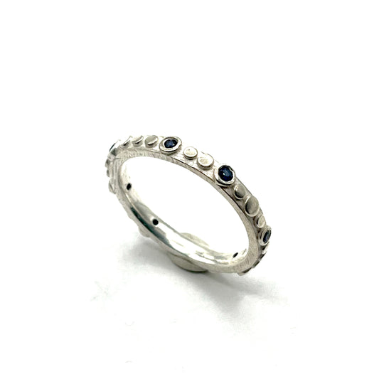 Sterling Silver Thin Disco Ring with Sapphires- Size 8, DK2516, Dahlia Kanner
