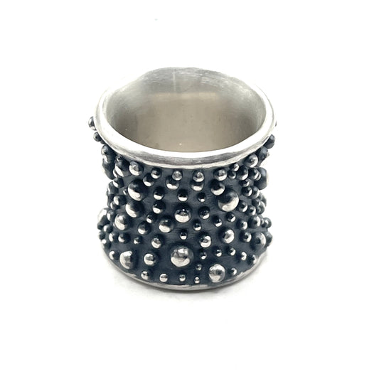 Oxidized Sterling Silver Bumpy Wide Corset Ring- Size 9.5, DK2509, Dahlia Kanner