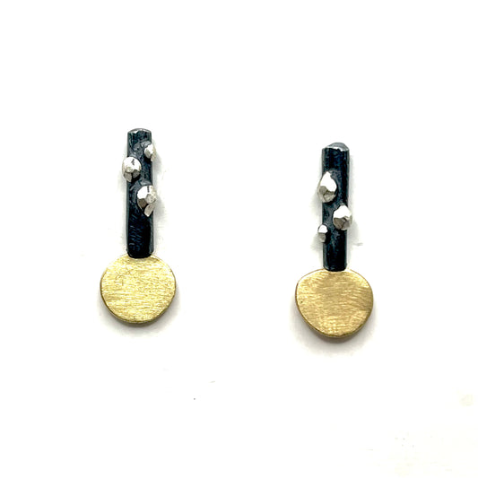 Oxidized Sterling Silver Little Rock & 18kt Gold Earrings, DK 2525, Dahlia Kanner