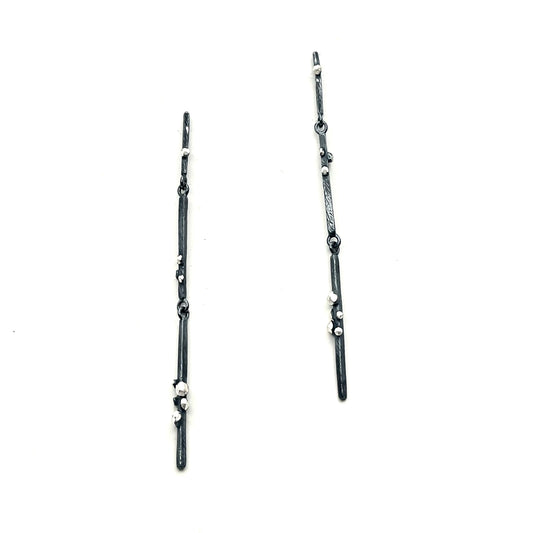 Oxidized Sterling Silver Long Linear Triple Drop Facet Earring, DK2522, Dahlia Kanner