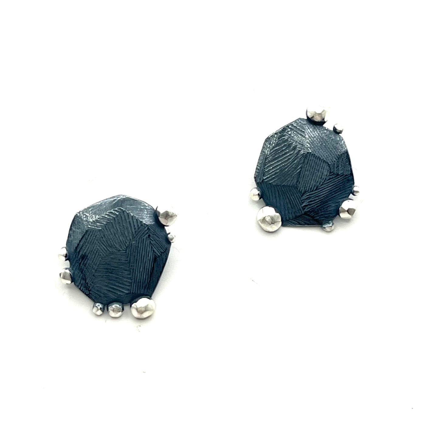 Oxidized Sterling Silver Little Rock Edged Rock Stud Earrings, DK2521, Dahlia Kanner