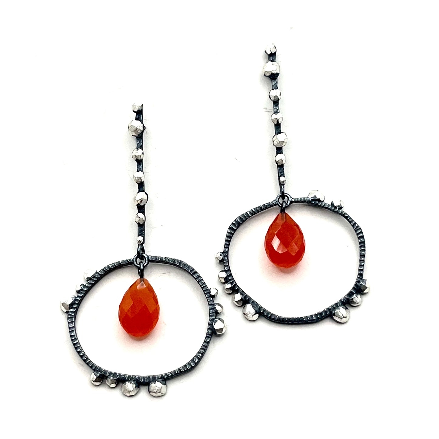 Oxidized Sterling Silver Little Rocks W/  Faceted Carnelian Drop Earrings, DK2524, Dahlia Kanner