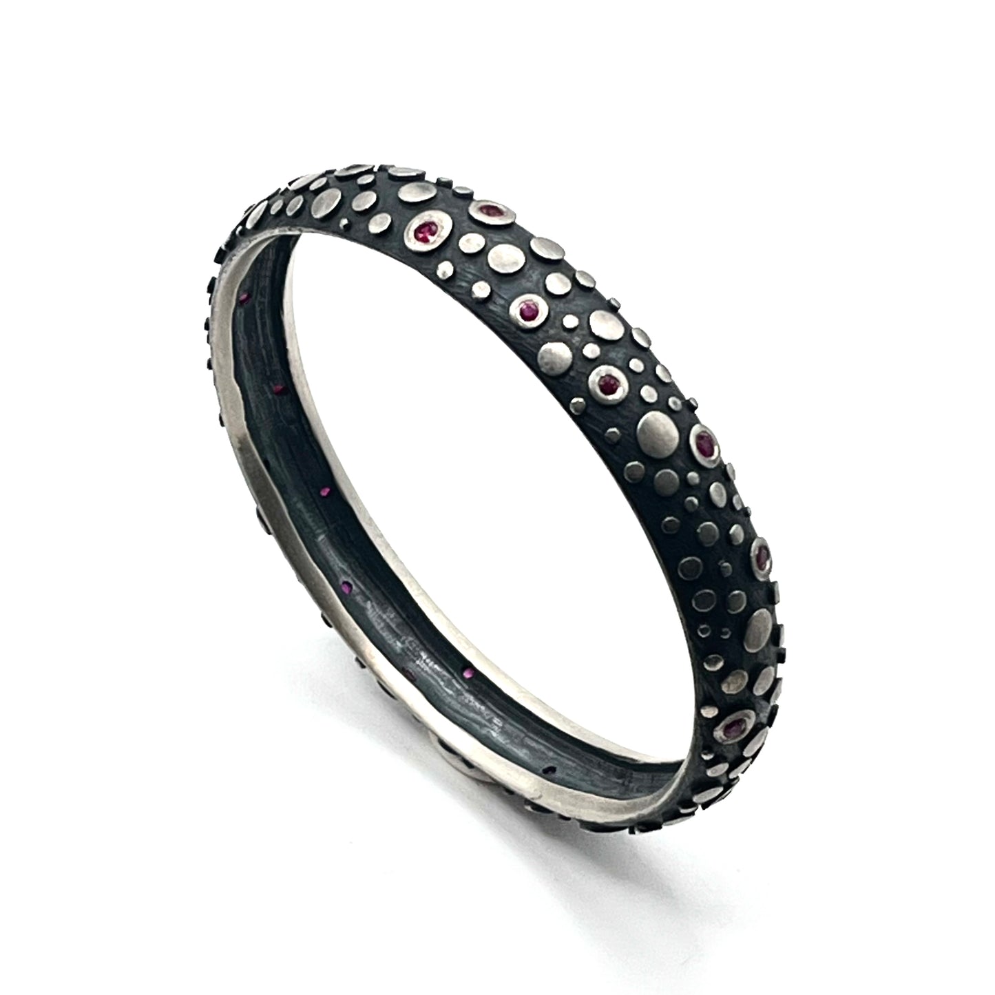 Sterling Silver with Rubies Disco Bangle Bracelet , DA0296-B6, Dahlia Kanner