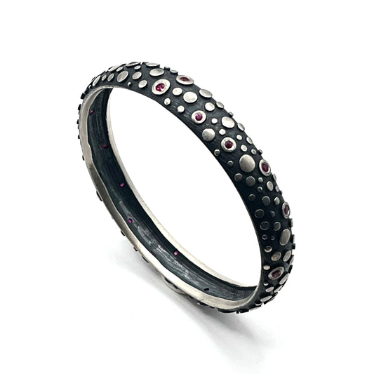Sterling Silver with Rubies Disco Bangle Bracelet , DA0296-B6, Dahlia Kanner