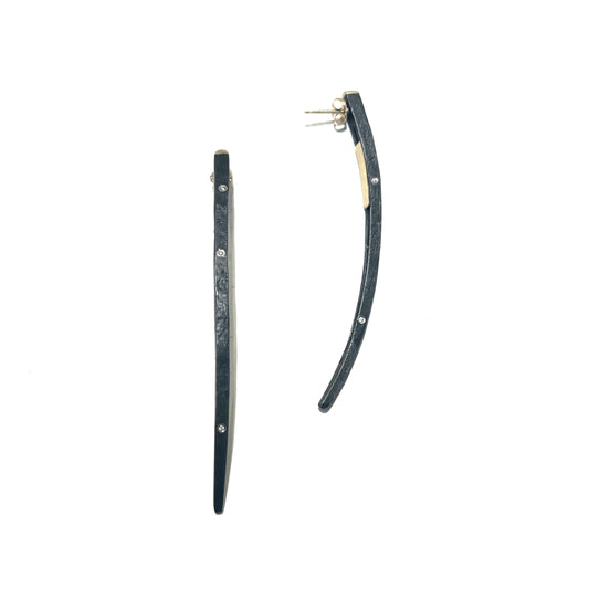 Quill Earrings in 22kt Gold & Iron with Diamonds, PF018, Pat Flynn