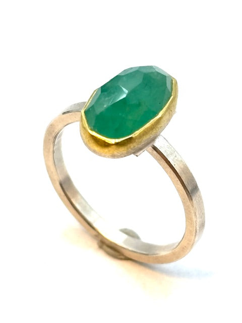 22kt/SS Emerald Rose Cut Ring