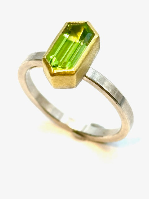 22kt/SS Peridot Long Hexagon Ring