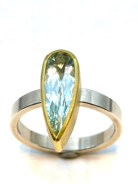 22kt/SS Aquamarine Long Drop Ring