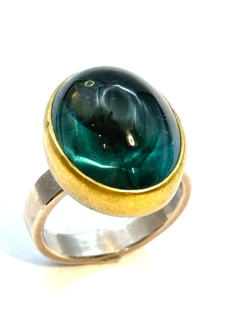 22kt/SS Tourmaline Oval Cabochon Ring