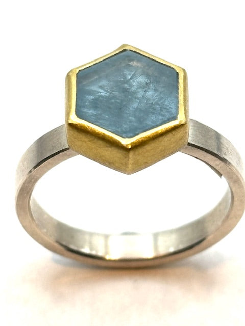 22kt/SS Aquamarine Hexagon Ring