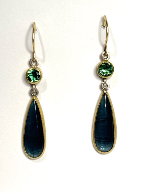 22kt/SS Blue and Green Tourmaline Earrings